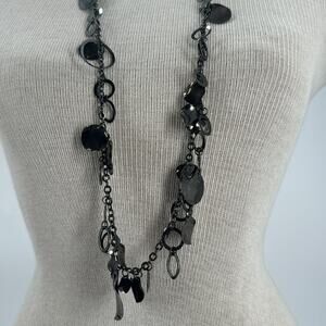Y2K Disk and ring layered chain necklace